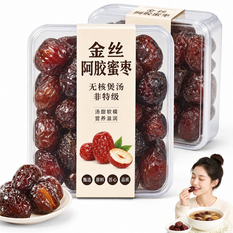 金丝阿胶蜜枣无核煲汤非特级店正品阿胶枣独立包装即食蜜饯零食