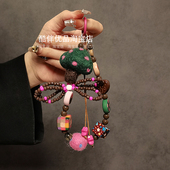 圣诞新年毛毡绿蘑菇串珠手提链手腕短挂绳手机壳钥匙扣包包挂件潮