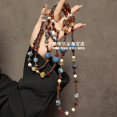 原创设计多巴胺五角星串珠长斜挎挂绳链条手机壳包包通用挂件女潮