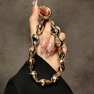 金色电镀珠子手提链条手腕短挂绳带夹片手机壳钥匙扣包包挂件女潮