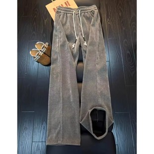子慵懒风垂感休闲裤 秋冬加绒加厚重磅人字纹裤 男款 雪尼尔重磅卫裤