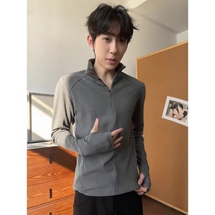 t恤健身运动保暖内搭卫衣 半拉链高领长袖 factory打底衫 男秋冬季