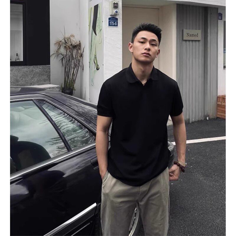 GTLA黑色POLO衫男装夏季短袖美式半截袖cleanfit成熟稳重t恤上衣