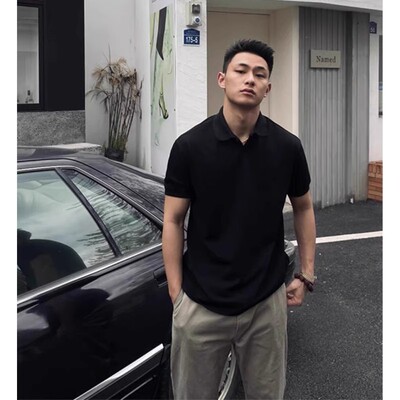 GTLA黑色POLO衫男装夏季短袖美式半截袖cleanfit成熟稳重t恤上衣