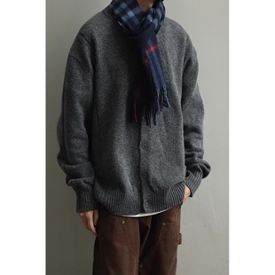 日系潮牌圆领高级感慵懒风保暖上衣潮流 毛衣男冬款 春秋季 针织开衫