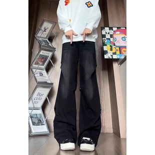 冬季 痞帅高级感裤 子加长版 美式 裤 男款 伞兵弯刀工装 褶皱微喇牛仔裤