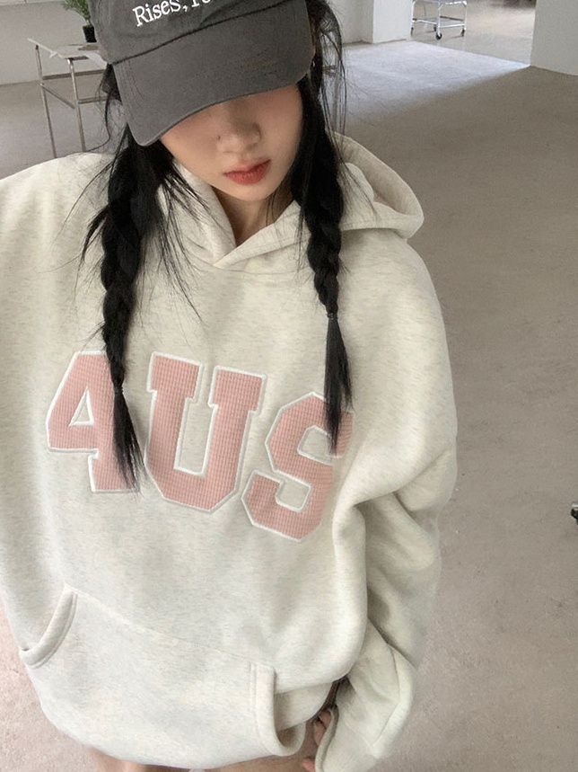 美式复古纯棉秋冬加绒加厚刺绣卫衣女oversize宽松高级感连帽外套