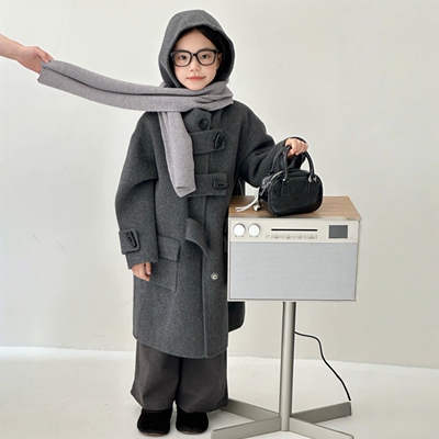 男女童中长款牛角扣双面羊绒大衣