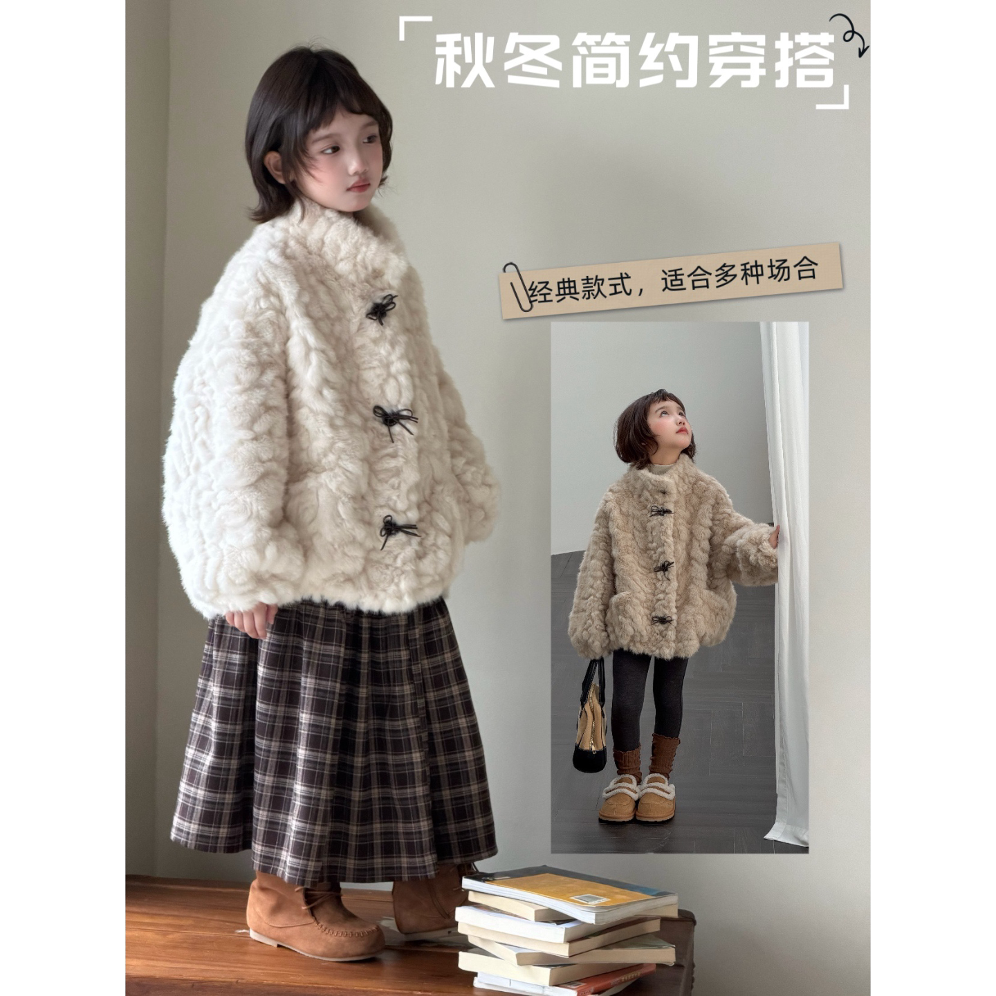 秋冬韩新款女童皮草外套仿小湖羊皮毛一体大衣毛毛短款中大童洋气