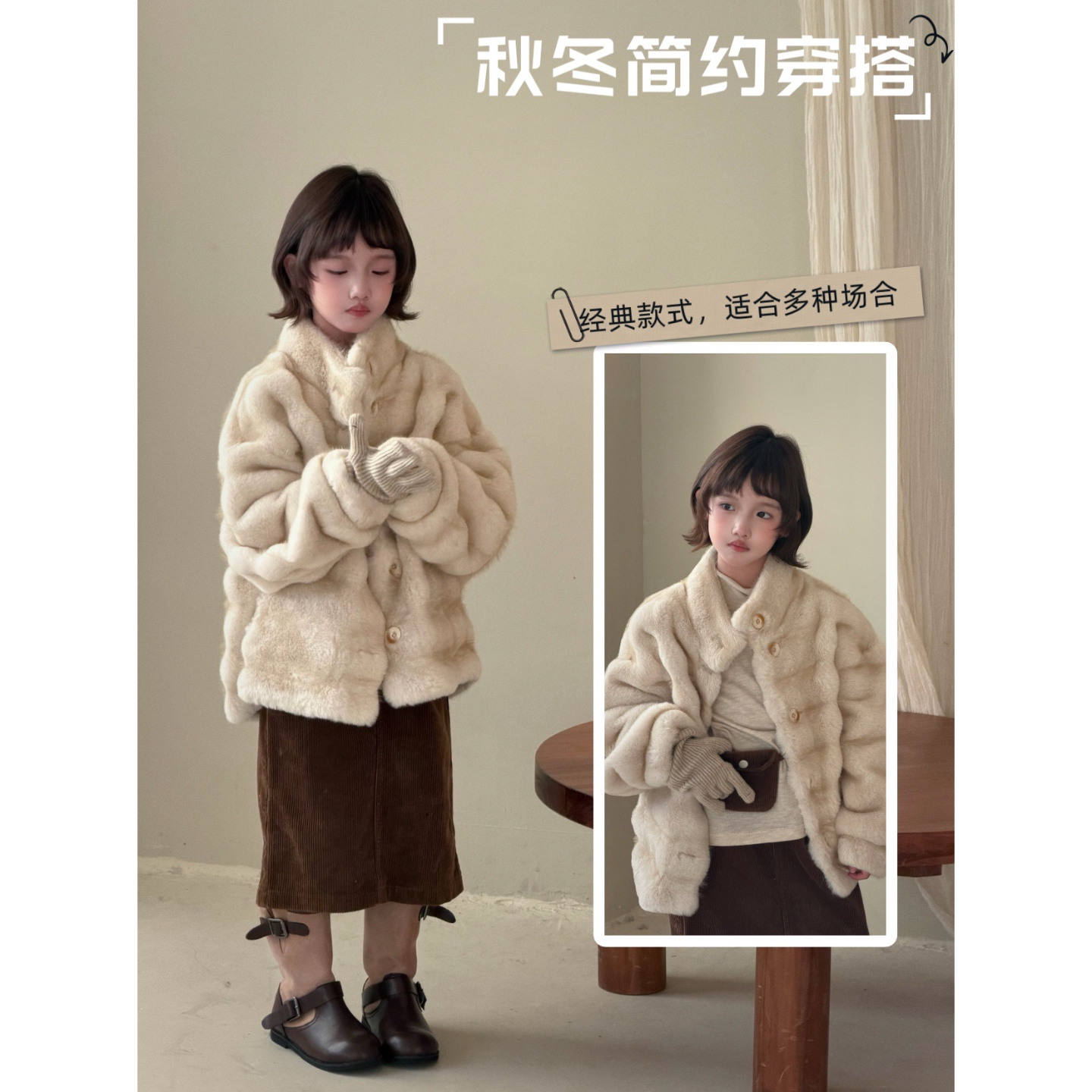 韩系秋冬新款女童皮草外套仿龙猫皮毛一体大衣毛毛短款中大童洋气