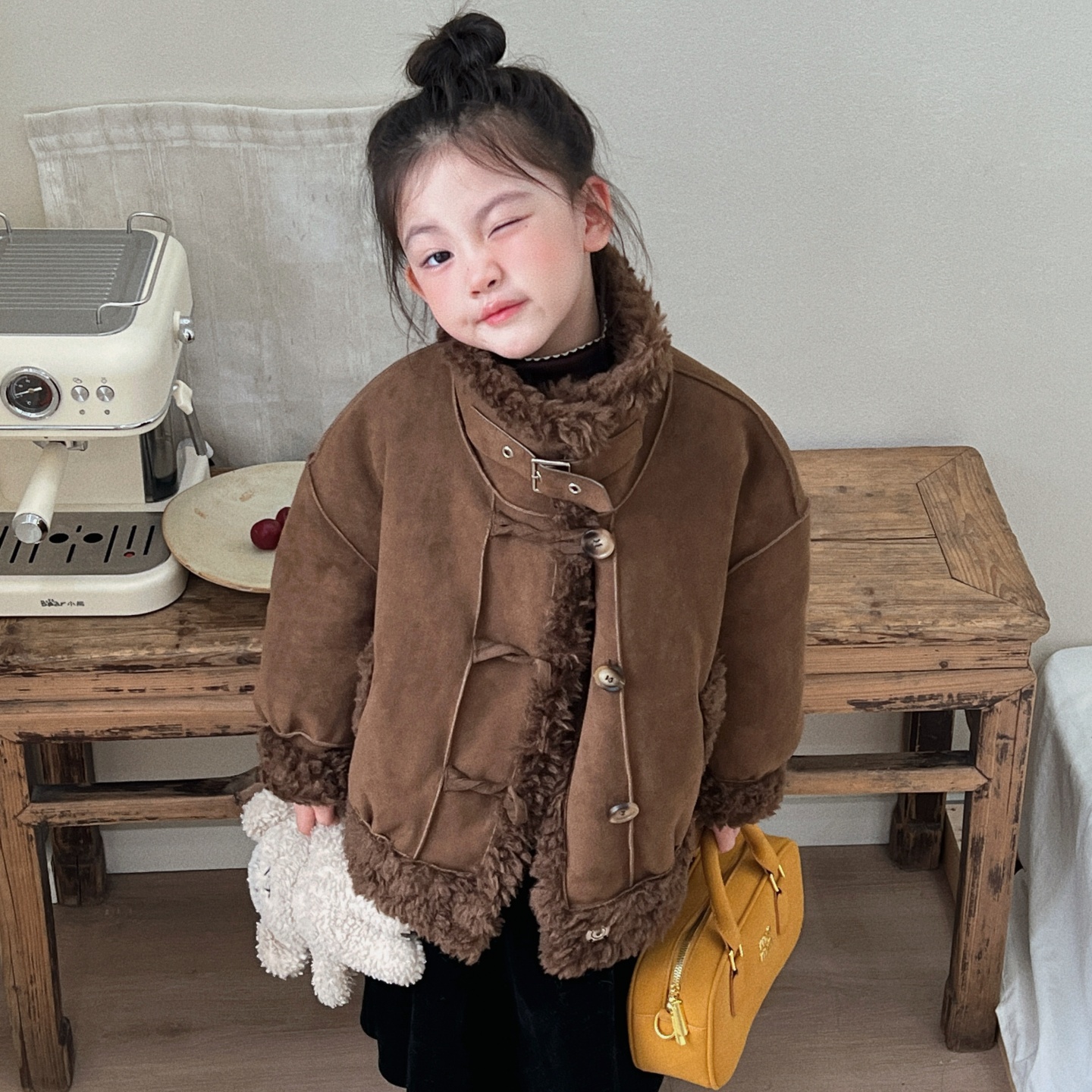 儿童皮草外套女童羊毛一体大衣冬