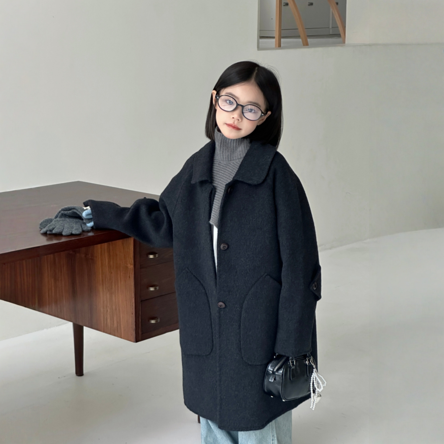 儿童双面羊绒大衣秋冬中长款