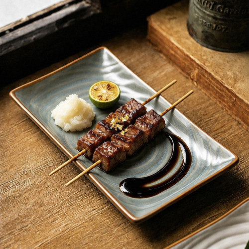 日料烧鸟盘长方形陶瓷长条盘