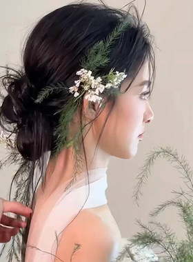 新娘文竹绿草花环超仙美