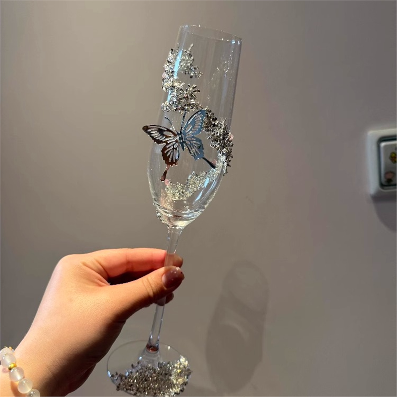敬酒杯diy氛围感灵动蝴蝶高脚杯高颜值女生酒杯高级感鸡尾酒装饰