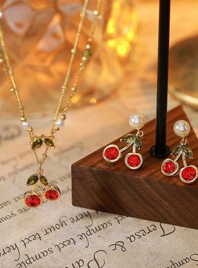 日韩欧美流行跨境热销水果系列项链锁骨链女红色甜美樱桃吊坠项链