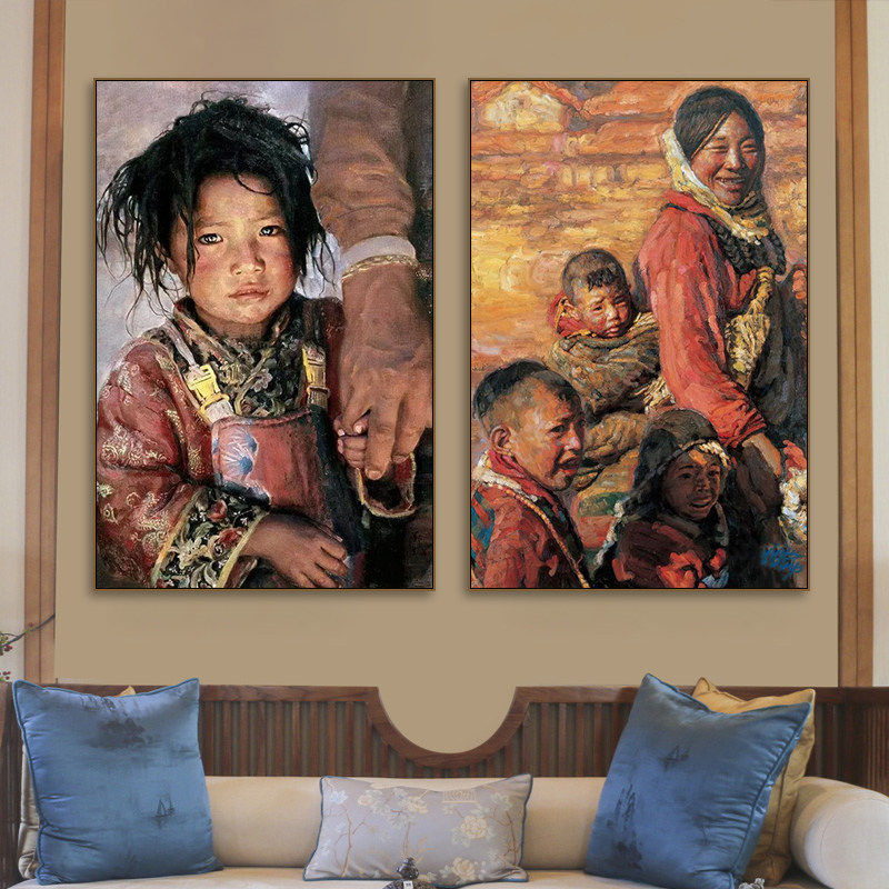 藏式挂画西藏艾轩油画少数民族元素民宿饭店装饰画藏族人物壁画