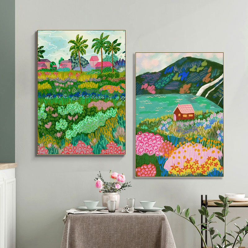 马蒂斯风多巴胺色彩风景装饰画客厅卧室玄关挂画ins 风小清新壁画