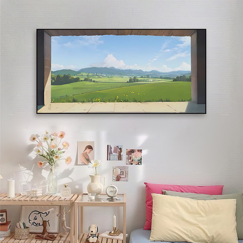 窗外世界装饰画客厅现代简约假窗户自然风景挂画北欧油画风壁画