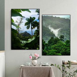 热带雨林植物装饰画餐厅森林风景绿色生机挂画客厅东南亚丛林壁画