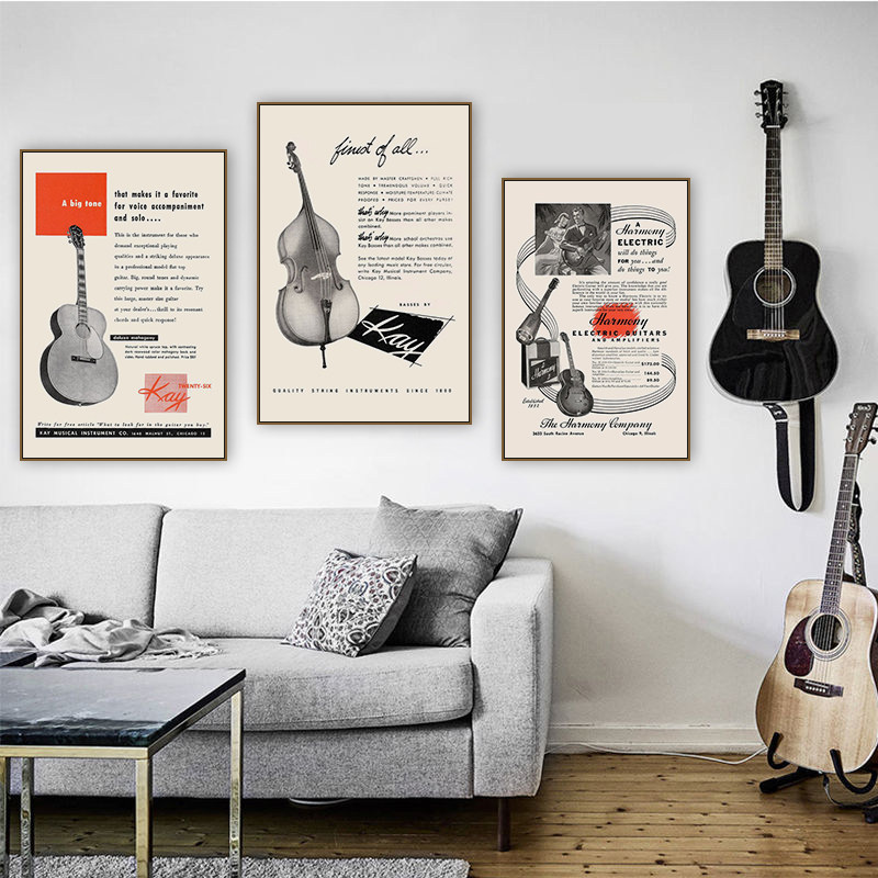 复古海报装饰画音乐唱片电视收音机吉他挂画相机打字机留声机壁画