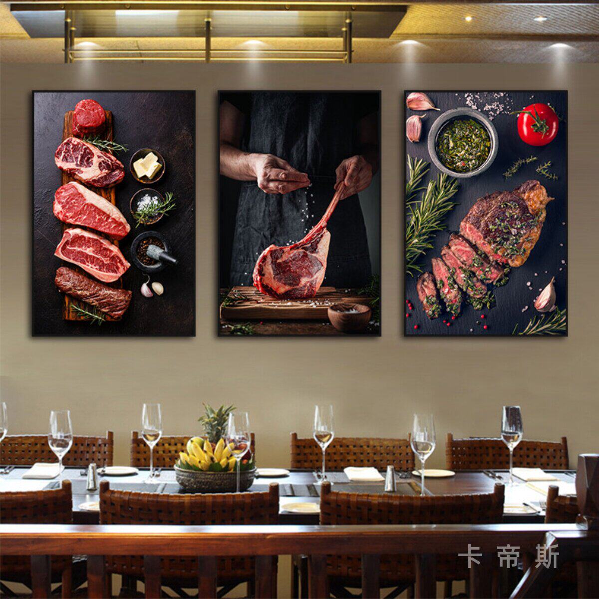 牛肉挂画西餐厅私房菜韩式烤肉店牛排美食墙面装饰画厨房牛扒壁画