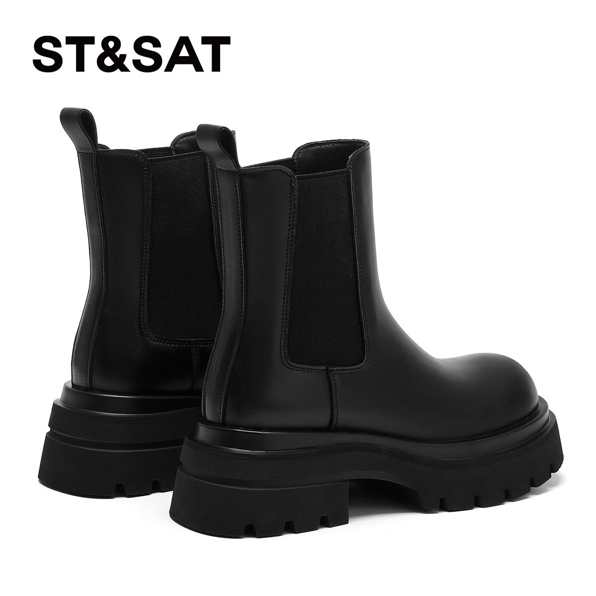 星期六厚底切尔西靴女款2025新款秋冬增高显瘦短筒女靴黑色马丁靴