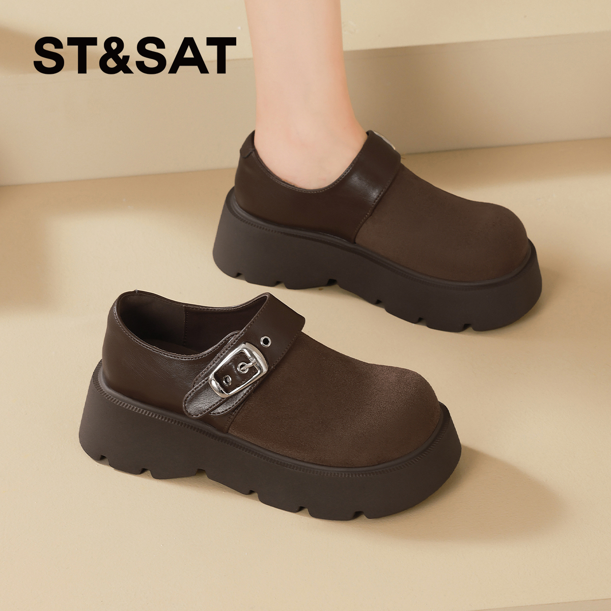 星期六厚底勃肯鞋女款2025新款冬季复古一脚蹬单鞋小个子增高女鞋