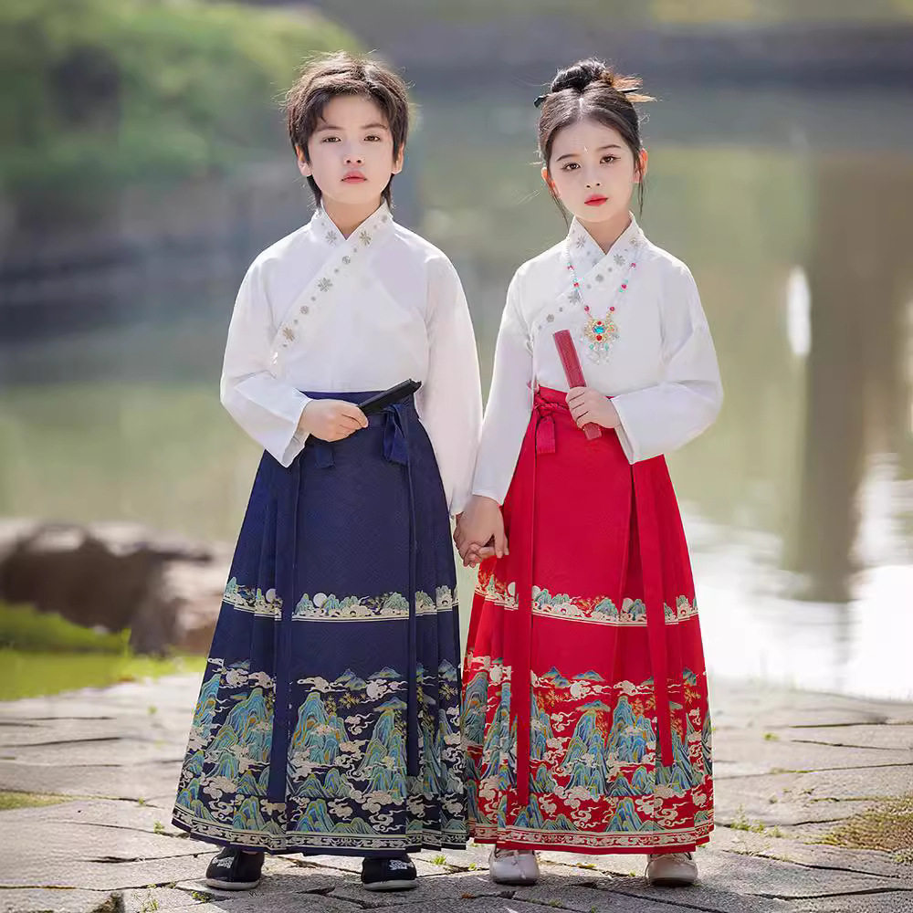 汉服马面裙女童2025新款春秋中国风套装 男童演出服唐装