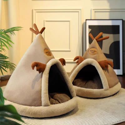 猫窝狗窝爆款秋冬猫咪帐篷猫窝狗狗蒙古包狗窝保暖麋鹿圣诞宠物窝