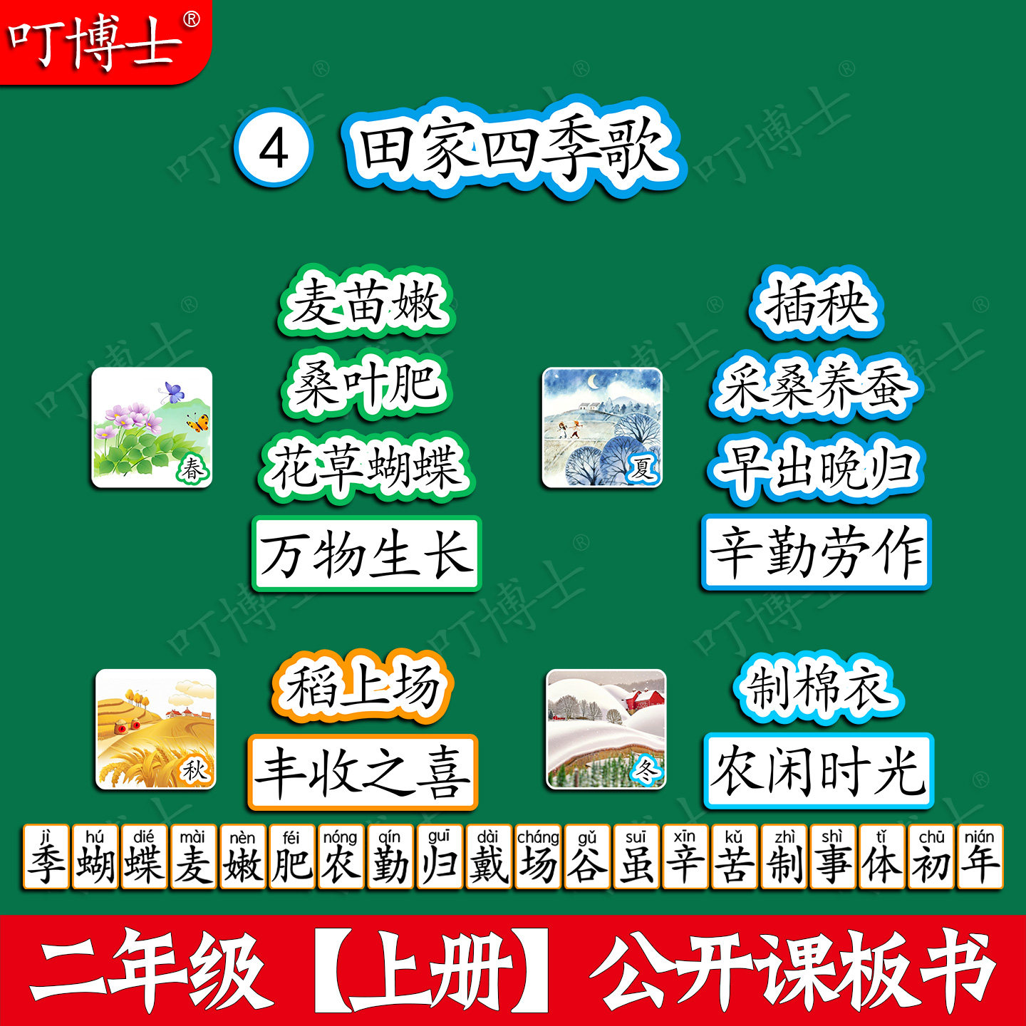 田家四季歌公开课板贴板书教具磁性贴二年级语文原创设计塑封定制图片