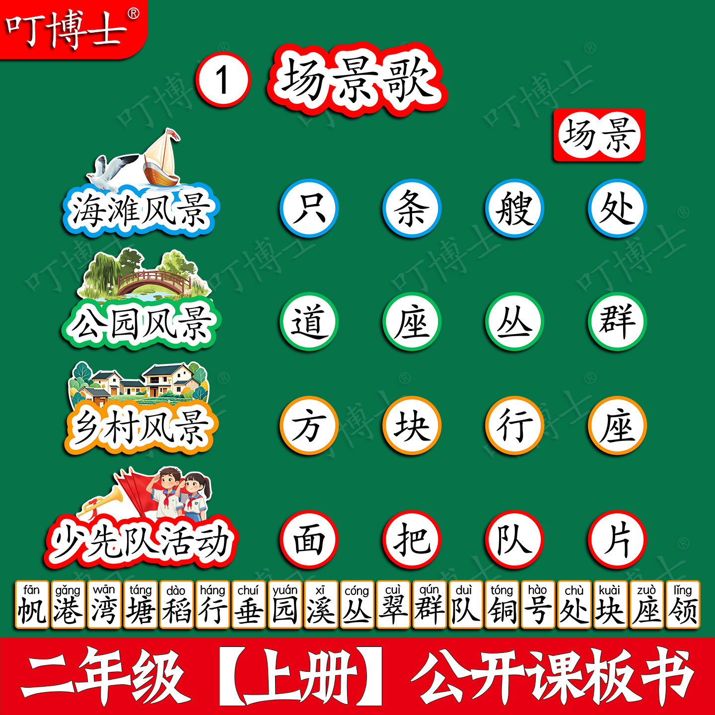 场景歌公开课板贴板书教具磁性贴小学二年级语文原创设计塑封定制图片