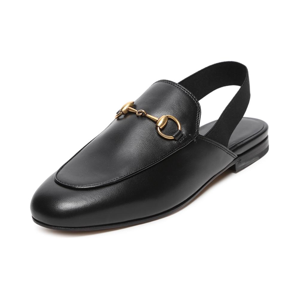Gucci/古奇 黑色羊皮革金属装饰时尚女士低跟拖鞋