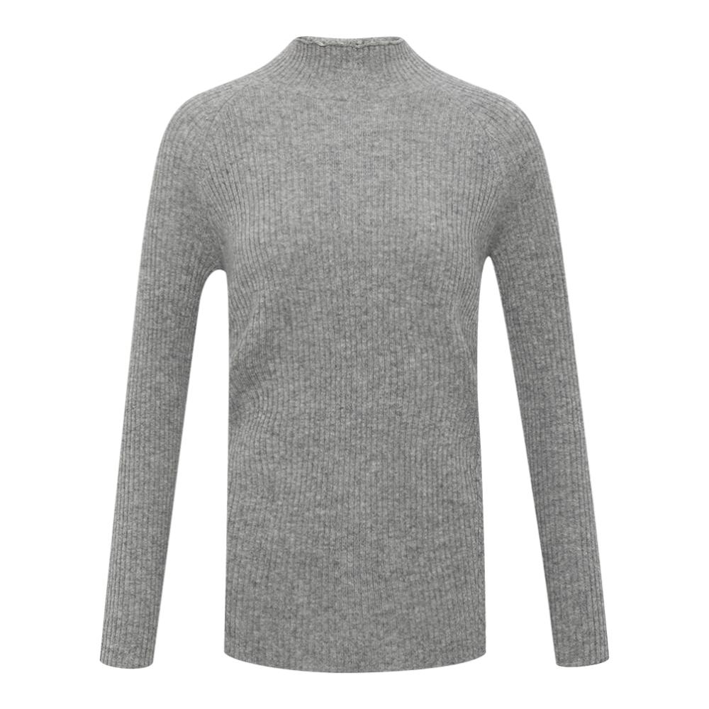 WDLS/维多拉斯 浅灰色羊毛羊绒半高领竖纹长袖秋冬保暖女士针织衫