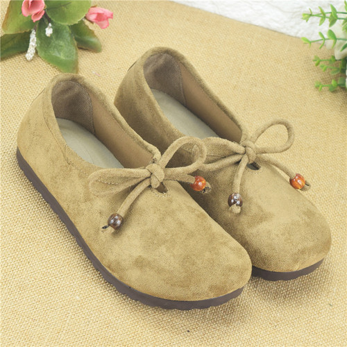 老北京布鞋女士妈妈民族风蝴蝶结一脚蹬平底懒人鞋软底百搭休闲鞋