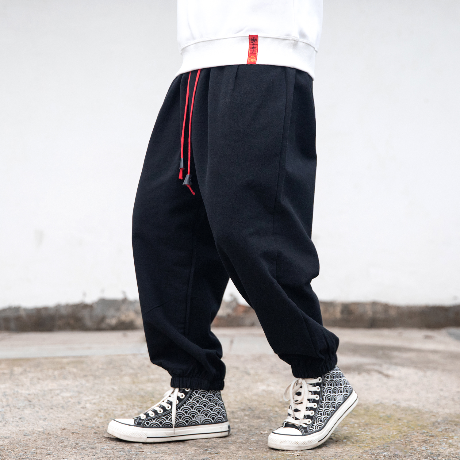 冬季加肥加大码宽松棉麻收口垮裤