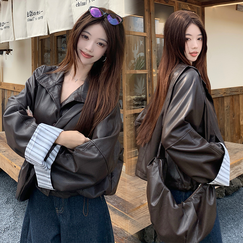 咖色美式复古炸街甜酷风皮衣外套女2025秋季新款机车范百搭皮夹克