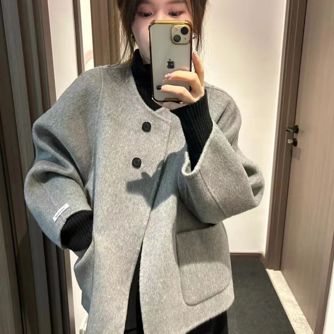高级感小香赫本风毛呢外套女灰色短款大衣小个子2024新款爆款秋冬