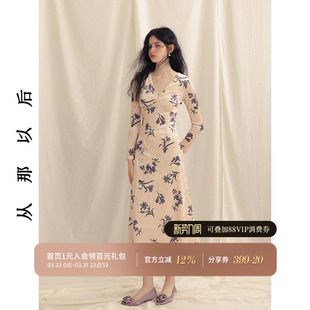 从那以后法式 碎花裙丝绒长裙V领礼服裙子高级感穿搭连衣裙女秋冬