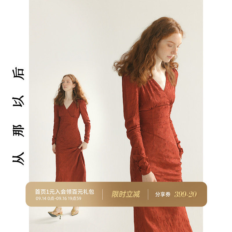 从那以后新中式红色旗袍裙女秋冬图片