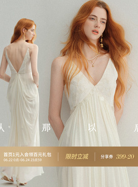 从那以后人丝法式连衣裙吊带裙礼服裙子白色长裙设计感白裙女夏季