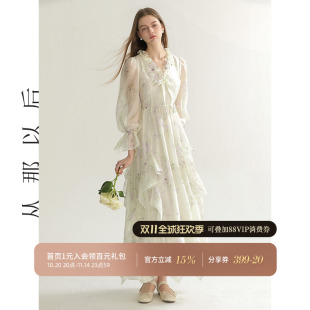 新款 碎花裙子高级感长裙荷叶边仙女连衣裙女夏季 长袖 从那以后法式