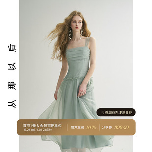 裙子女夏季 茶歇长裙薄纱长款 吊带裙度假风连衣裙无袖 从那以后法式