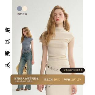打底衫 从那以后白色短袖 穿搭上衣新中式 内搭针织修身 女 半高领半袖