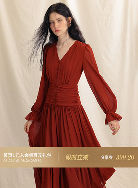 从那以后法式风蛋糕裙红色裙子秋冬穿搭礼服长裙公主连衣裙女秋季