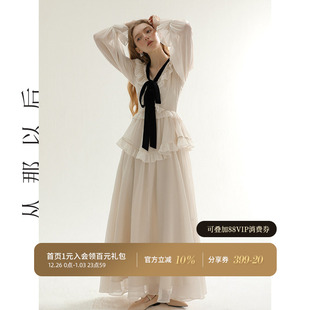 伴娘裙女 长裙高级感裙子白色礼服穿搭冬季 从那以后法式 连衣裙长袖