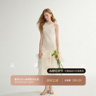 从那以后白色挂脖裙法式连衣裙白色裙子礼服高级感白裙长裙女夏季