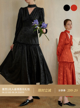 从那以后新中式长袖连衣裙秋冬订婚敬酒旗袍裙子红色礼服裙女冬季