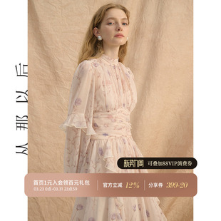 小裙子高级感礼服连衣裙女早春 长袖 从那以后法式 风碎花裙长裙春季