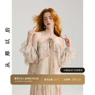 雪纺衫 小衫 荷叶边泡泡袖 长袖 女秋 打底衫 从那以后复古挂脖上衣法式